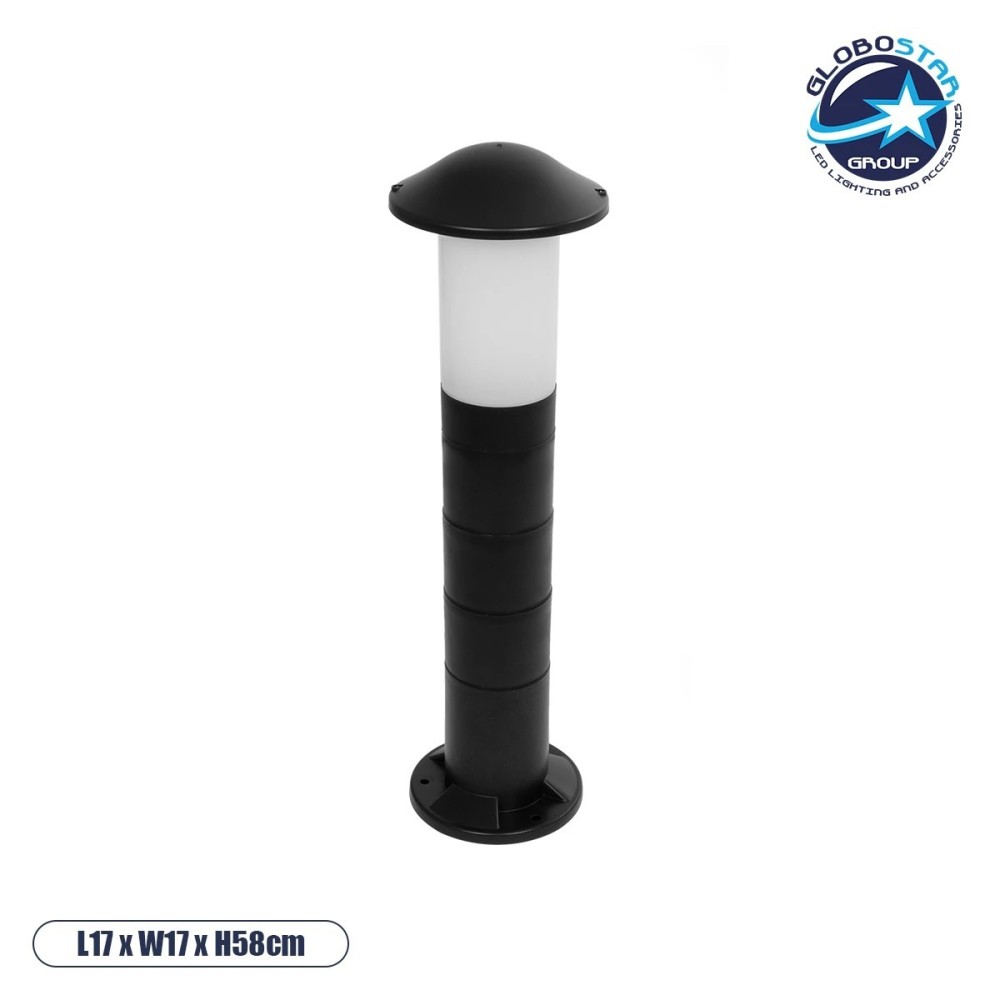 GloboStar® GARDENIO 203-0248 Μοντέρνο Επιδαπέδιο Φωτιστικό Κολωνάκι Κήπου Μονόφωτο 1 x E27 IP44 Μαύρο Πλαστικό - Μ17 x Π17 x Υ58cm